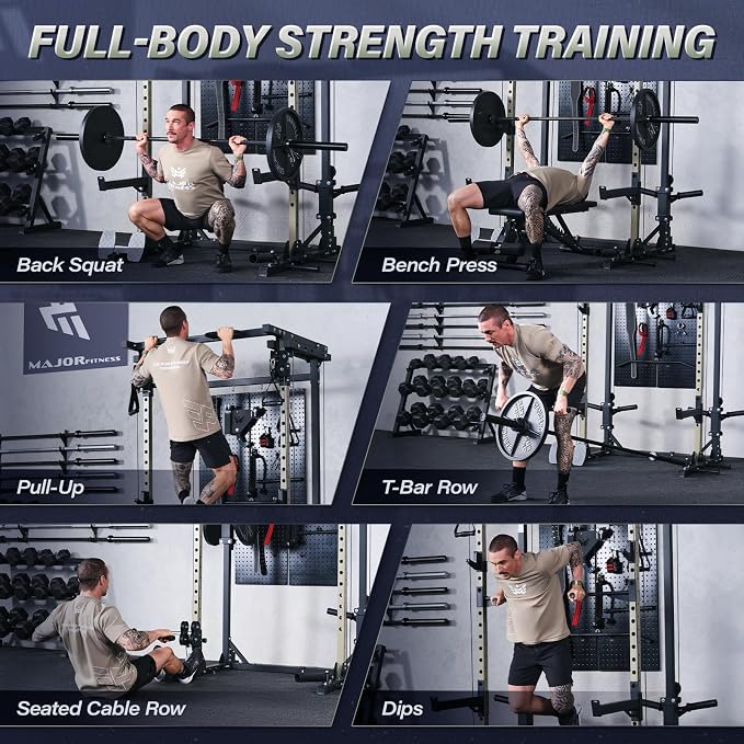 MAJOR FITNESS Drone3 Power Rack, 2500lbs Multi-Function Home Gym Squat Rack with Dual Pulley System, Pull-Up Bar & J-Hooks, Heavy-Duty Steel Frame for Maximum Stability & Strength Training