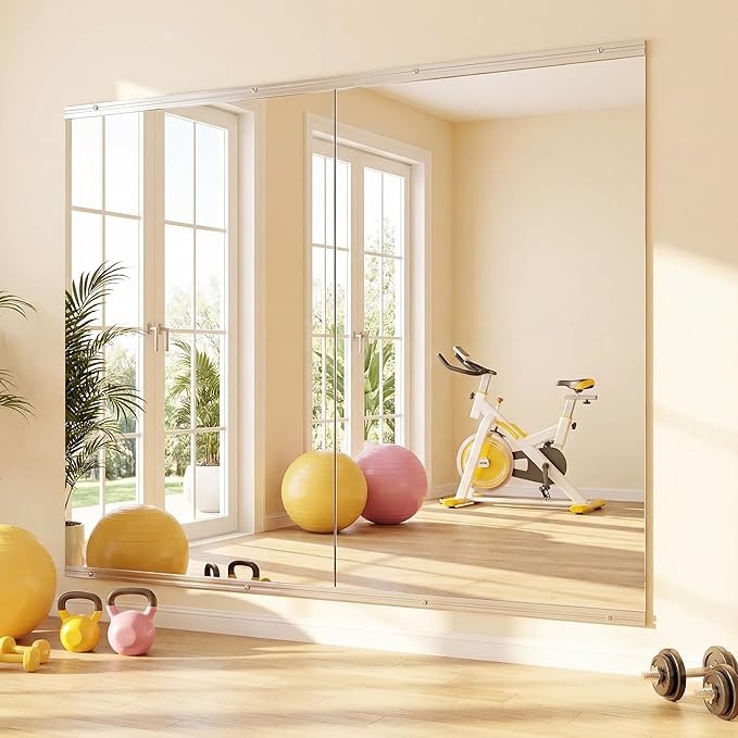Antok Home Gym Mirror 58"x30" 2PCS, Large Full Length Wall Mounted Mirrors, Frameless Tempered Glass Full Body Mirror for Gym Yoga Dance Studio Garage Bedroom & Bathroom