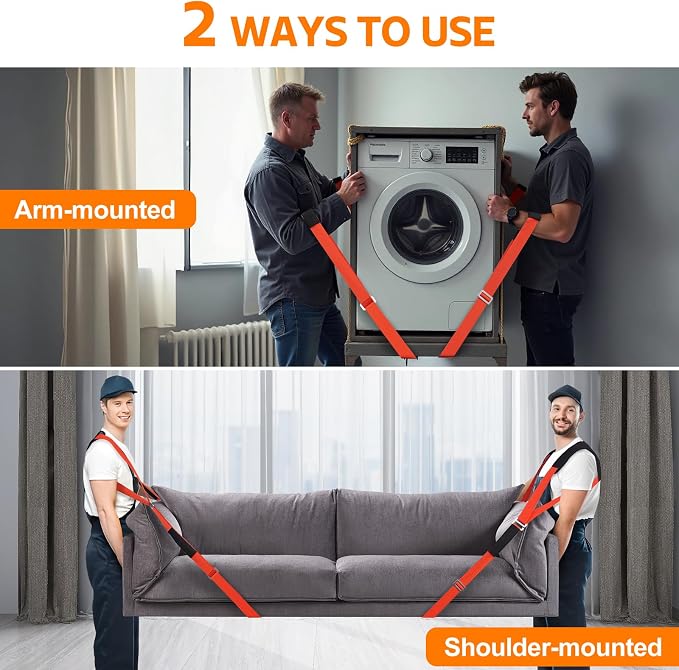 Moving Straps for Lifting Heavy Furniture: 2-Person Lifting & Moving System | High-density nylon, padded shoulders and adjustable buckles support up to 800 lb for appliances, mattresses and bulky items