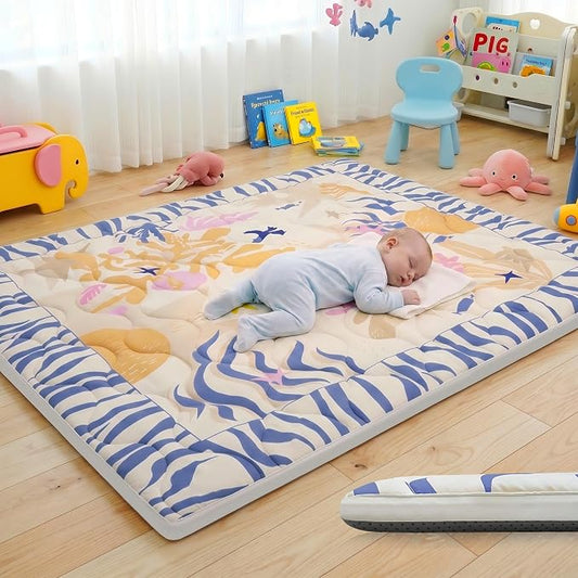 1.6" Thick Baby Play Mat, 71x59 Removable & Machine Washable Cover | Padded Memory Foam, Non-Slip Backing, 100% Baby-Safe Materials, Tummy Time Crawling, Outdoor, Bedroom, Living Room, Nursery
