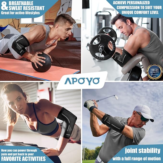 APOYO Elbow Brace for Tendonitis and Tennis Elbow, Compression Support Sleeve, Elbow Brace for Men and Women (Shipped From USA), With Adjustable Strap for Weightlifting, Arthritis, Workouts, Reduce Joint Pain During Fitness Activity (Small) | Elbow Com...