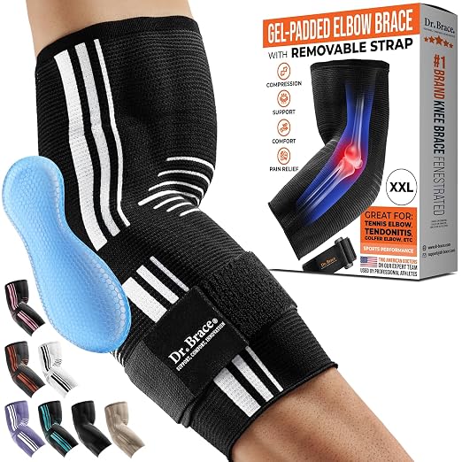 DR. BRACE® Elite Elbow Brace Support, Breathable Elbow Compression Sleeve with Gel Pad for Golfer's, Tennis Elbow & Tendonitis Treatment & Pain Relief