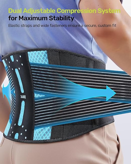 Rakiie Slim Back Brace for Lower Back Pain Relief, Lightweight & Breathable Back Support Brace for Men Women, Ergonomic Light Lumbar Support for Everyday Wear, Sky Blue XXL