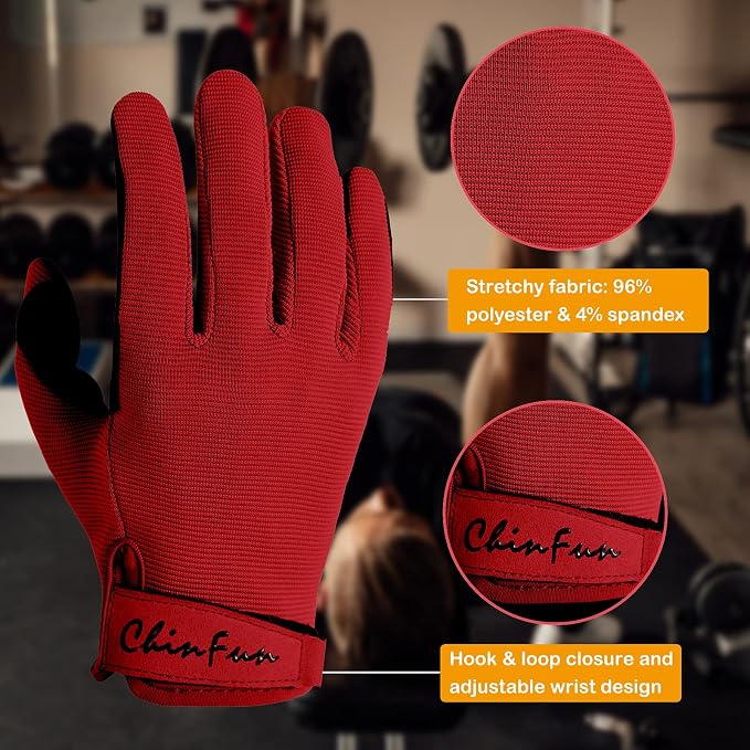 Full Finger Workout Gloves for Men, Full Palm Protection Deep | Breathable Gym Exercise Weight Lifting Gloves, Exercise, Fitness, Training, Cycling, Anti-Slip