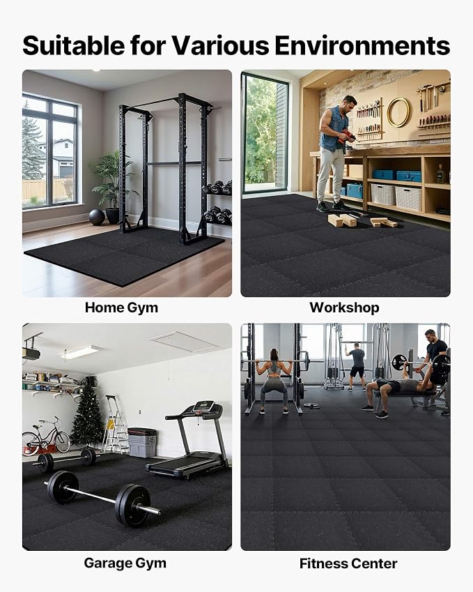 VEVOR 0.79Inch 48sq.ft 12 Tiles Gym Flooring for Home Gym, Rubber Top with High Density EVA Foam, 24 x 24In Gym Floor Exercise Equipment Mats, Interlocking Gym Mats, Puzzle Workout Mats, Black & Gray | Rubber Top with High Density EVA Foam, Lightweight...