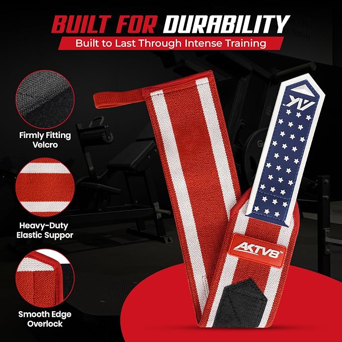 AKTV8 Wrist Wraps for Weightlifting, 18"&24" Heavy Duty Stiff Wrist Support | 3inch Wide Firm Elastic, Reinforced Thumb Loop, Built for Heavy Bench Press, Overhead Press, Powerlifting & Strength Training