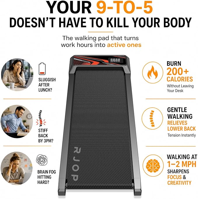 RJOP 2.5HP Walking Mat with Incline Pad, Under Desk Treadmill for Home Gym | Walking Running Pad with Remote, 3 in 1 Low Noise Small Mini Portable Treadmill with LED Screen, 270lbs Capacity