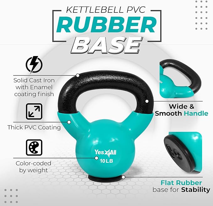 Yes4All Kettlebells Rubber Base, Kettlebell Set for Women, Strength Training Kettlebells Weights (10-65 lbs)