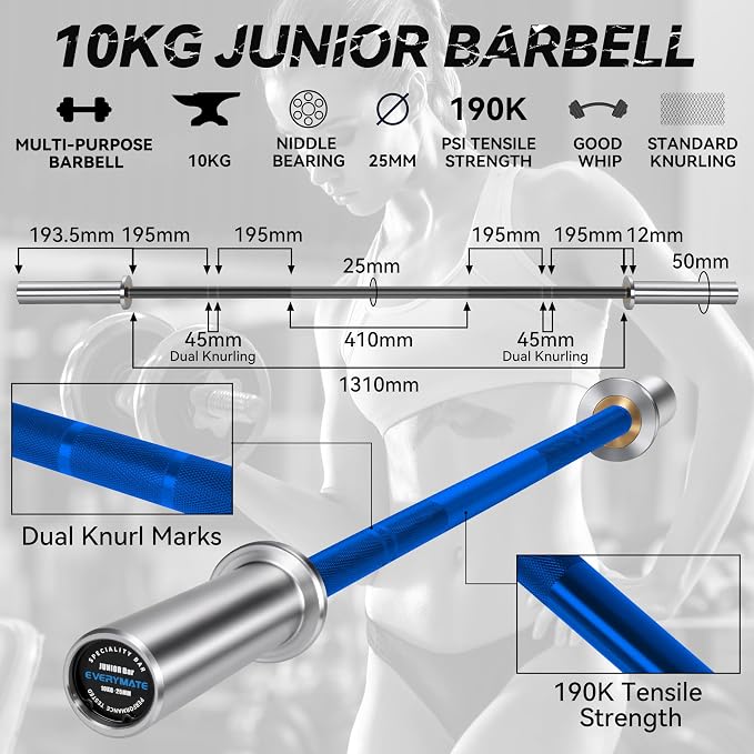 EVERYMATE 5LB Mini Barbell Bar Beginner Women Kid Barbell Total Body Workout Weighted Bar,for Strength Training, for Youth Children New Weightlifting