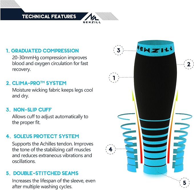 NEWZILL Compression Calf Sleeves (20-30mmHg) for Men & Women Perfect Option to Compression Socks for Running Travel Nursing
