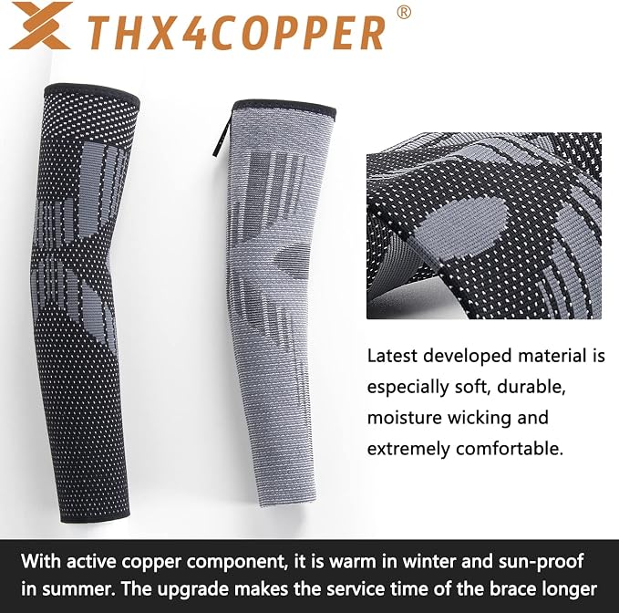 THX4COPPER Arm Sleeve (Pair) – Elastic Compression Arm Brace for Tendonitis, Tennis Elbow, Pain Relief, Unisex