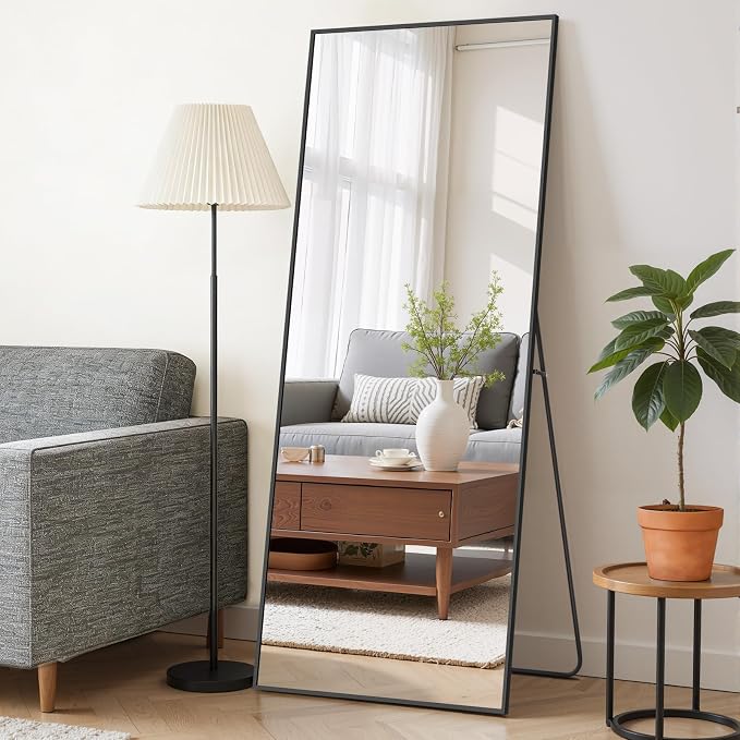 Mirror Full Length 64"x21", Rectangle Full Body Floor Mirrors with Stand | Shatterproof Glass, Aluminum Alloy Frame, Free Standing, Wall Mounted or Leaning for Bedroom Living Room Entryway