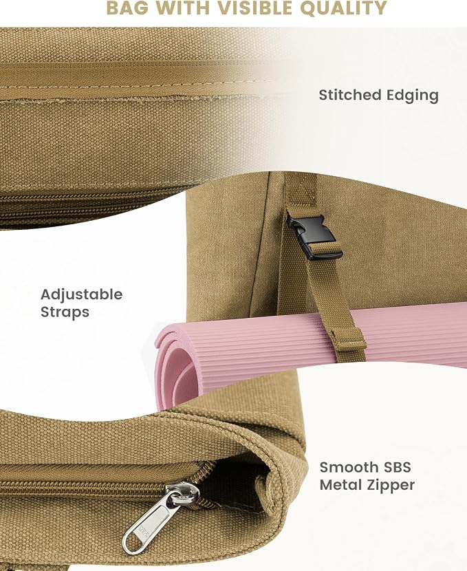 Gonex Yoga Mat Bag For Women Canvas Tote Pilates Gym Bag With Mat Carrier | Front-Opening Quick Access Mat Straps, Durable Cotton Canvas, Machine Washable, Bottle Holder Multi Pockets, Yoga Gym Travel