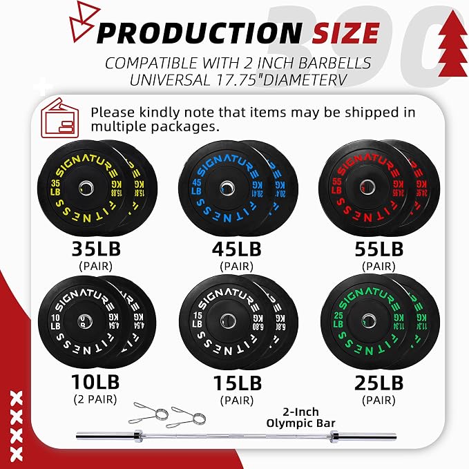 Fitvids 2-Inch Olympic Rubber Weight Plates Sets, Bumper Plates Set with Barbell for Strength Training, 180-390 Lbs Multiple Options