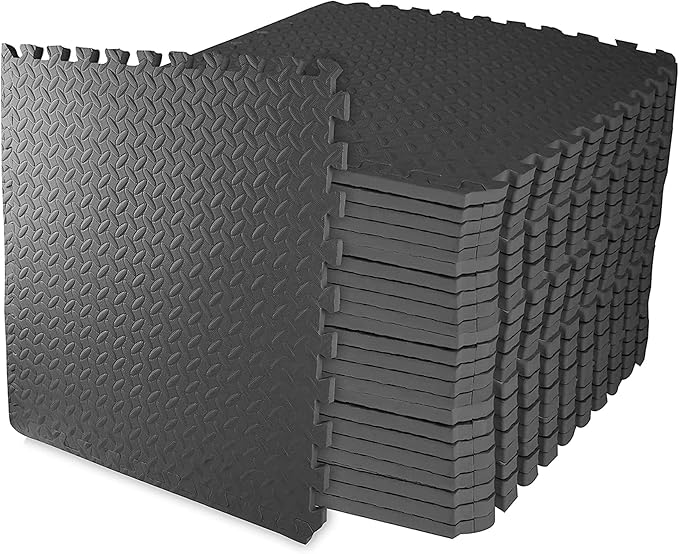 BalanceFrom Puzzle Exercise Mat 3/4" Thick, EVA Interlocking Foam Floor Tiles for Home Gym, Mat for Home Workout Equipment, Floor Padding for Kids, Black, 24 in x 24 in x 3/4 in, 96 Sq Ft - 24 Tiles | Tiles for Home Gym, Studio, or Playroom Flooring, B...