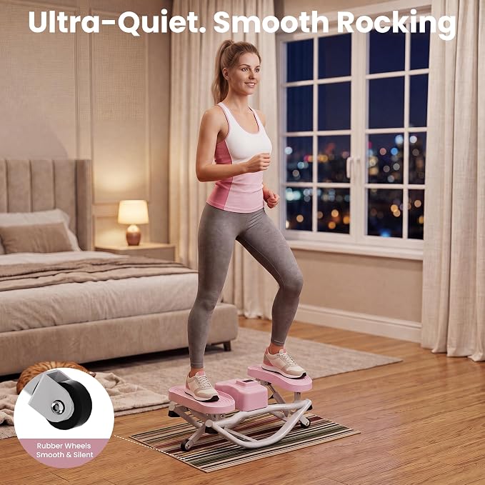 Rock Stepper for Home Exercise, Side-to-Side Mini Stepper with Bands, Low-Impact Cardio for Glutes Legs Core, Quiet LCD Fitness Machine