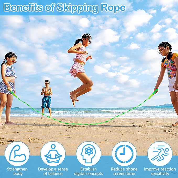 Jump Rope for Kids, Adjustable Jump Ropes for 4 5 6 7 8 10 12, Tangle Free | Jumping Rope Age 8-12, Segmented Soft Beaded Skipping Rope for Women Fitness