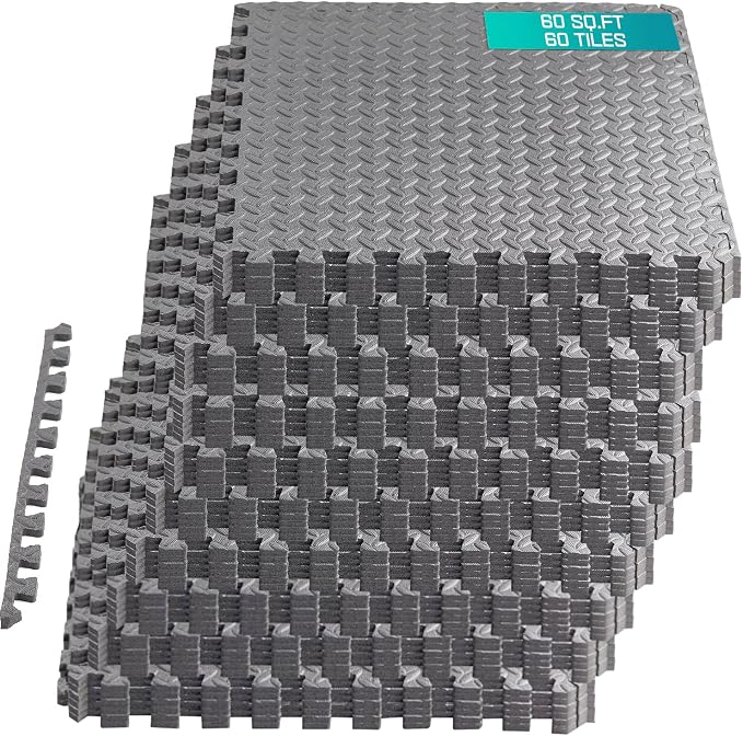 Yes4All EVA Interlocking Mats, Puzzle Floor Tiles, Foam Floor Padding with Border for Furniture, Home Space, Living Room, Garage 56 SQFT