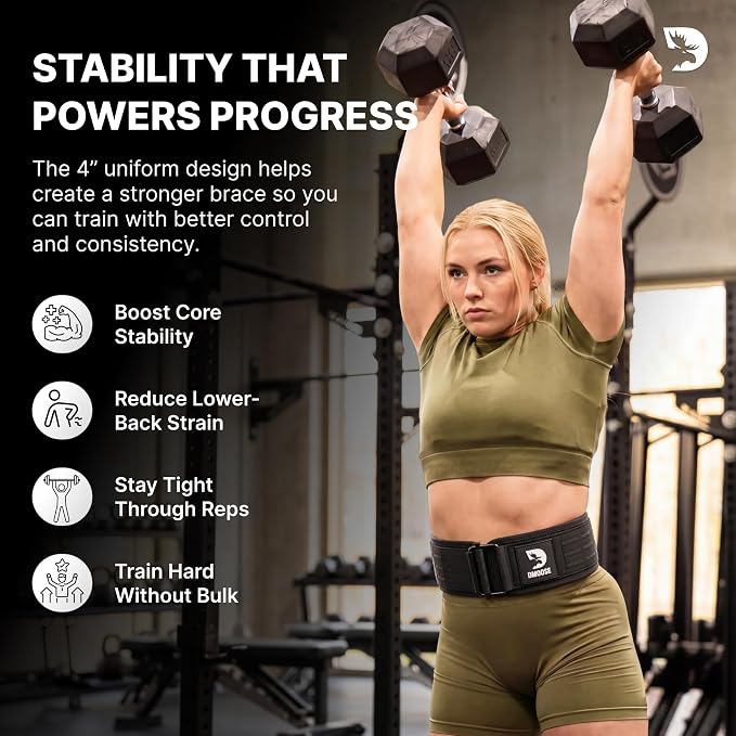 DMoose Fitness Auto Locking Weight Lifting Belt for Men & Women - 4" Nylon Squat & Deadlift Belt with Quick-Release Buckle - Gym Workout Belts for Lumbar Back Support for Weightlifting & Powerlifting