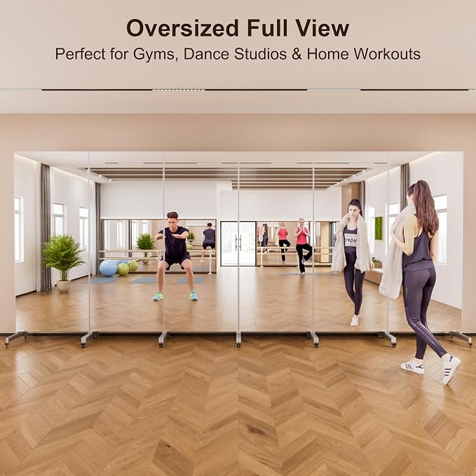 brisafe 67"x24" Ultra-Light Mobile Floor Mirror with 360° Wheels, 0.04mm Shatterproof Nano Film for Home Gym/Yoga/Dance Studio & Commercial Use | 60% Insurance Savings | Silver