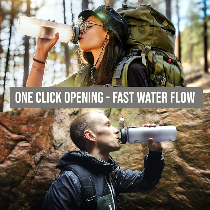 Embrava Sports Water Bottle 32oz - Fast Flow Flip Top Lid - BPA & BPS Free Leakproof Reusable - Lightweight Non-Toxic Tritan Plastic 1 Liter - Gym Hiking Office School Travel