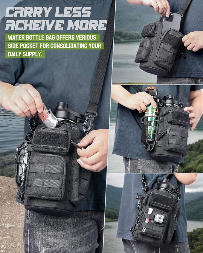 RXW 64oz Insulated Water Bottle Half Gallon Water Jug with Sleeve Tactical | Stainless Steel Water Jug Large Military Water Bottle with 3-IN-1 Pouch/3 Lids/Straw/Paracord Handle for Gym/Camping/Workout