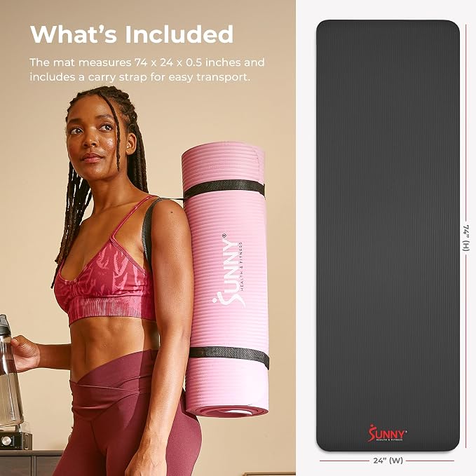 Sunny Health & Fitness Exercise Yoga Mats - Non-Slip Support for Home & Gym