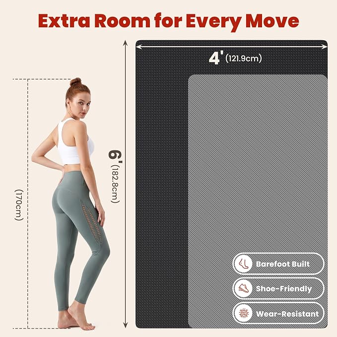 THAILE Large Exercise Mat, 7'x5'/6'x4'/8'x5', 6mm Workout Mat for Home Gym | Heavy-Duty & Shoe-Friendly Large Yoga Mat: Textured grip and cushioning support cardio, Pilates, stretching workouts