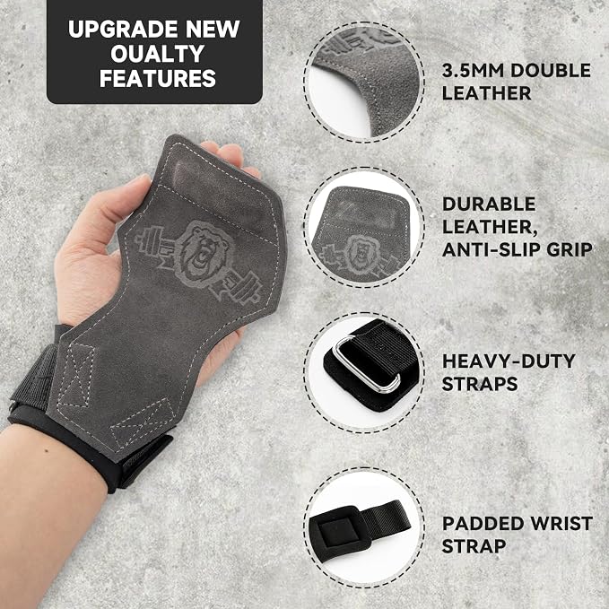 MANUEKLEAR Gym Straps Weight Lifting, Double Leather Lifting Straps for Men Deadlift with Cushion Wrist Loop, Gym Lifting Wrist Wraps for Weightlifting