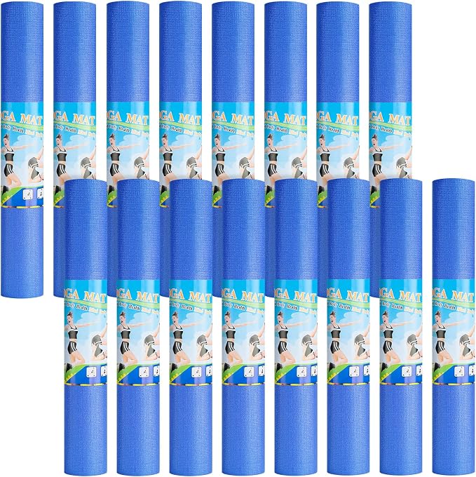 Funtery 3 mm Thin Yoga Mats Bulk, 68 x 24 Inches Lightweight PVC Exercise Mats Non Slip Workout Fitness Pads for Yoga Pilates Stretching Classes Gym Home Studio