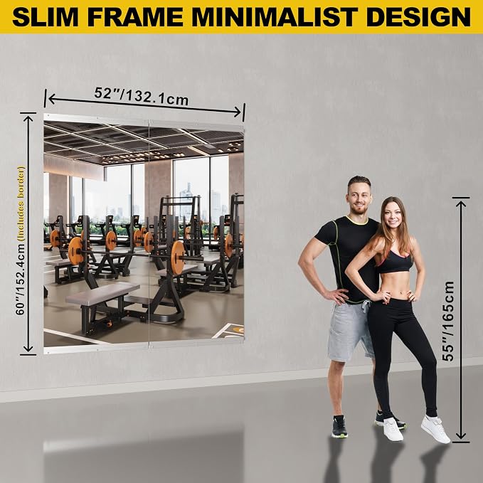 Home Gym Mirrors for Wall, 2 Pack 26" x 60" Frameless Full Length Glass Panels for Bedroom, Garage Gym, Workout Room, Silver
