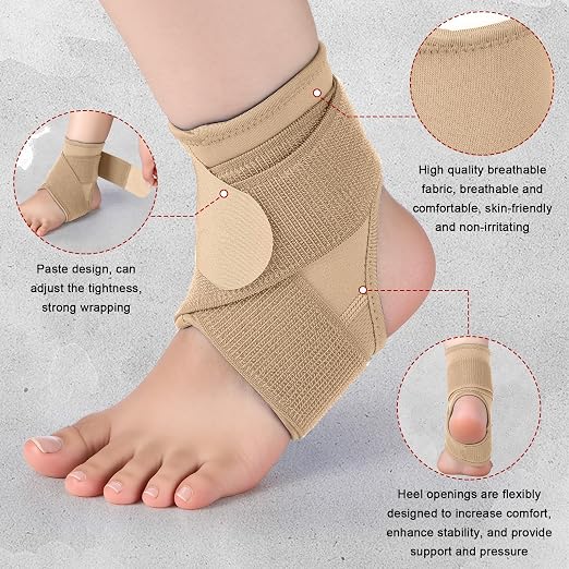 Honoson 2 Pcs Ankle Brace Kid Ankle Support Youth Neoprene Lace up Compression Sleeve Foot Brace Stabilizer with Adjustable Strap for Sport Sprained Plantar Fasciitis Achilles Tendonitis(Skin,M)