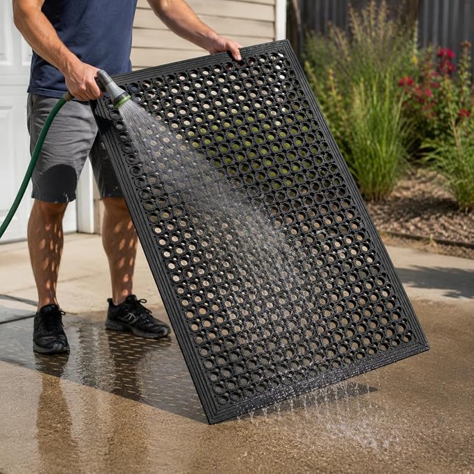 UNIMAT-Anti-Fatigue Outdoor Rubber Drainage with Non-Slip Backing Heavy Duty Mat for Restaurant Industrial Use-3'x 5' Black Mat-Ideal Bar Accessory | Non-Slip Backing, Heavy Duty, Restaurant Industrial Use, Ideal Bar Accessory
