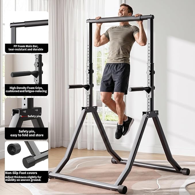 Foldable Pull Up Bar Station 66.1''-84.6'' Power Tower