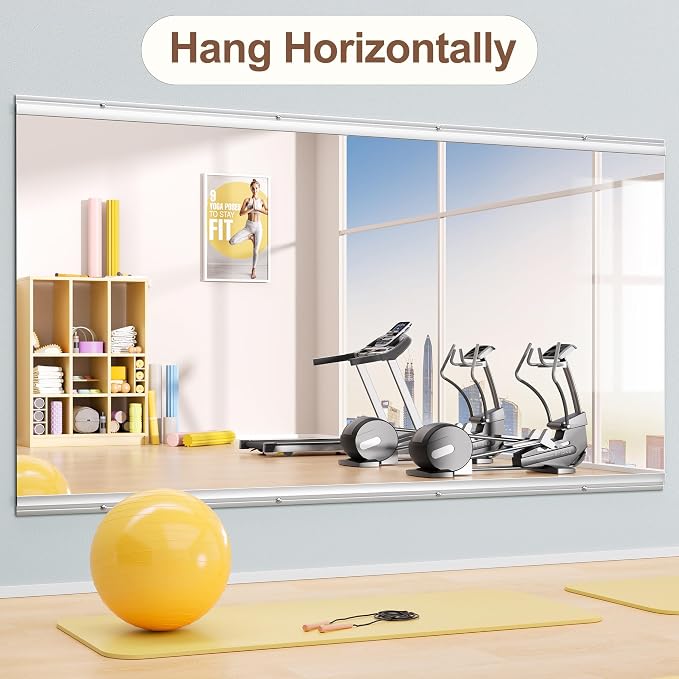 Hasipu Home Gym Mirror 79" L x 36" W - 1PC Large Full Body Mirror for Yoga, Fitness, Garage, Dance Studio, Wall-Mounted, 0.16in Tempered Glass Frameless