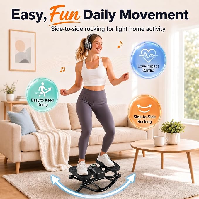 Rocking Stepper Side to Side for Exercise at Home, Low-Impact Rock Stepper Machine with Resistance Bands & Digital Display, Anti-Slip Pedals, Full Body Home Workout, 330 LBS Capacity (Black)