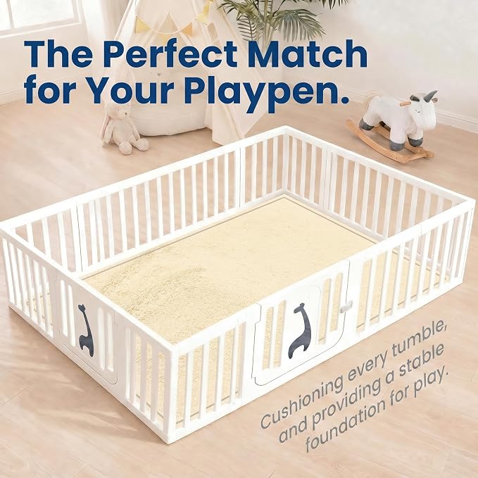 Baby Play Mat for Floor,1.3" Thick Elasti-Foam Large 59"×71" Playpen Mat,Non-Toxic Certified Water-Repellent Coral Velvet, Non-Slip Safe Crawling Mat for Tummy Time, Toddler & Infant(Vanilla)