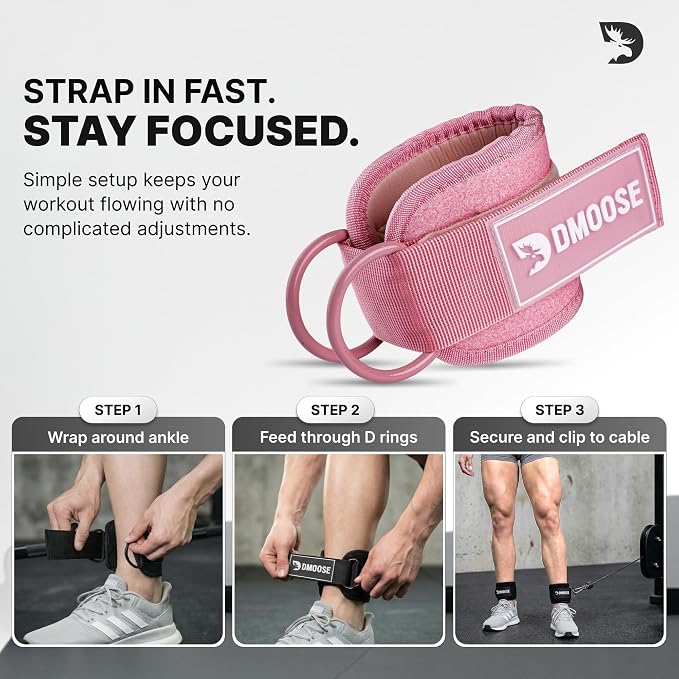 DMoose Ankle Strap for Cable Machine - One Size Fit with Premium Padding, Workout Kickback Ankle Cuffs, Ankle Bands for Working Out, Booty Workouts, Leg Extension, Hip Abductors & Lower Body Exercises