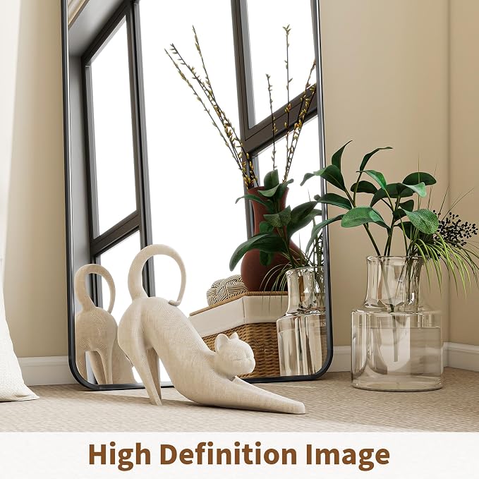 BEAUTYPEAK Black Full Length Mirror, 56"x21" Rounded Corner Floor Mirror Standing Hanging or Leaning Against Wall, Suitable for Bedroom or Dressing Room | Aluminum Alloy Frame with Standing, Leaning, or Wall-Mounted, Ideal for Bedroom, Dressing Room, E...