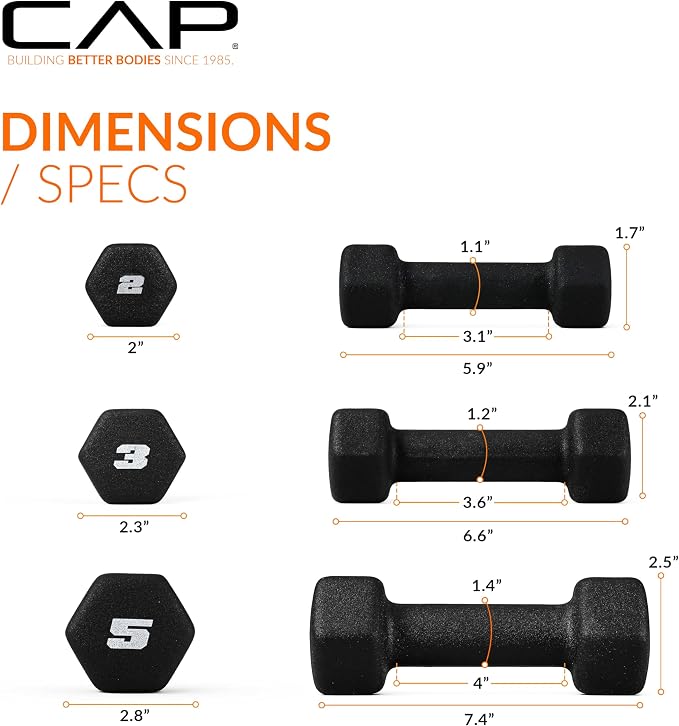 CAP Barbell Neoprene Dumbbell Weights Pairs & Sets | Black
