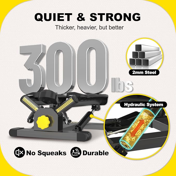 ZIWWVY Stepper Machine with Resistance Bands, Mini Stepper with 300LBS Weight Capacity, Twist Stepper for Full Body Workout, Adjustable Step Height, Smooth and Quiet, Step Machine for Men Women