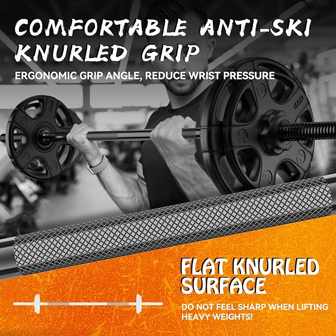 55" Weight Lifting Bar, 1"Standard Straight Barbell Bars for Weight lifting | Olympic Barbell Bar for Bench Press/Hip Thrusts/Squats/Lunges for Gym and Home, 2 Star Star-nuts (480lb Weight Capacity)