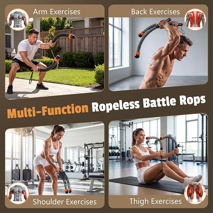 Portable Weighted Cordless Battle Ropes for Men & Women, Black | Adjustable Weights, Home Gym, Low-Noise Exercise Rope, Low-Impact Workout, Strength & HIIT