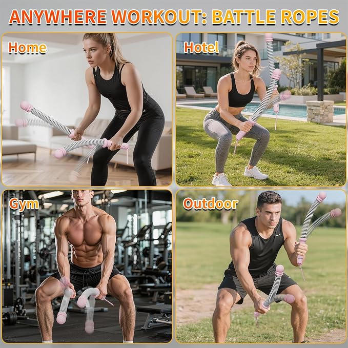 Ropeless Battle Ropes for Home Gym, Portable Cordless Weighted Battle Rope | Storage Bag, Weighted Battle Rope for High Calorie Burn, Men & Women Fitness Equipment, HIIT & Low-Impact Aerobic Training