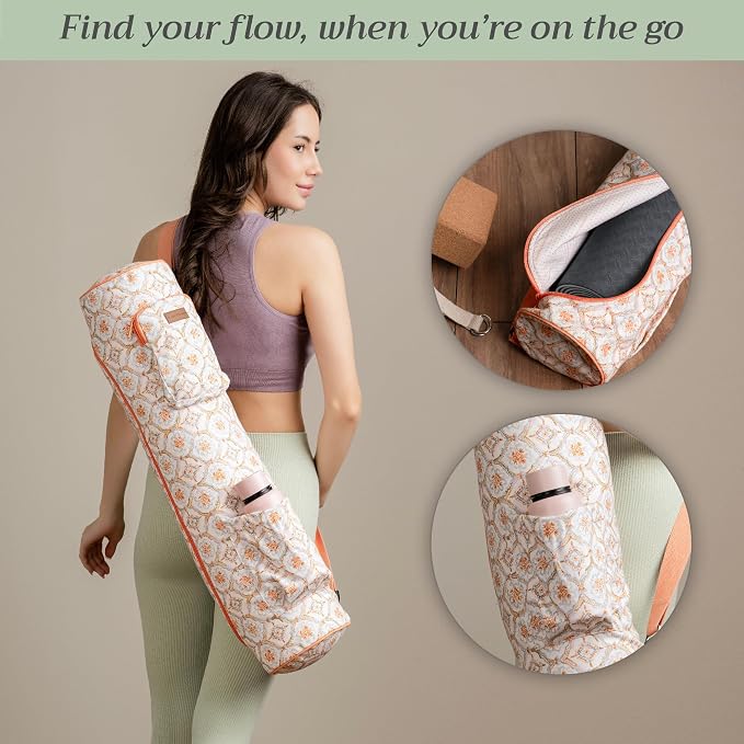 Maison d' Hermine Yoga Mat Duffle Bag Gym Tote Yoga Mat Carry Bag | Cylindrical bag for Woman Men Gifts Adjustable shoulder straps with Drawstring Water Bottle Pocket and zipper pocket