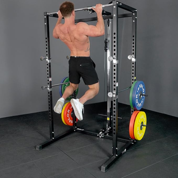 Valor Fitness Power Rack - Squat Rack and Bench Press Power Cage with LAT Pulldown Attachment 2" x 2" Frame - Workout Rack Bundle Options for Complete Weightlifting Home Gym
