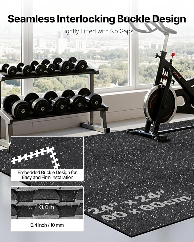VEVOR 0.4Inch 48sq.ft 12 Tiles Gym Flooring for Home Gym, Rubber Top with High Density EVA Foam, 24 x 24In Gym Floor Exercise Equipment Mats, Interlocking Gym Mats, Puzzle Workout Mats, Black & Gray | Rubber Top with High Density EVA Foam, Lightweight ...