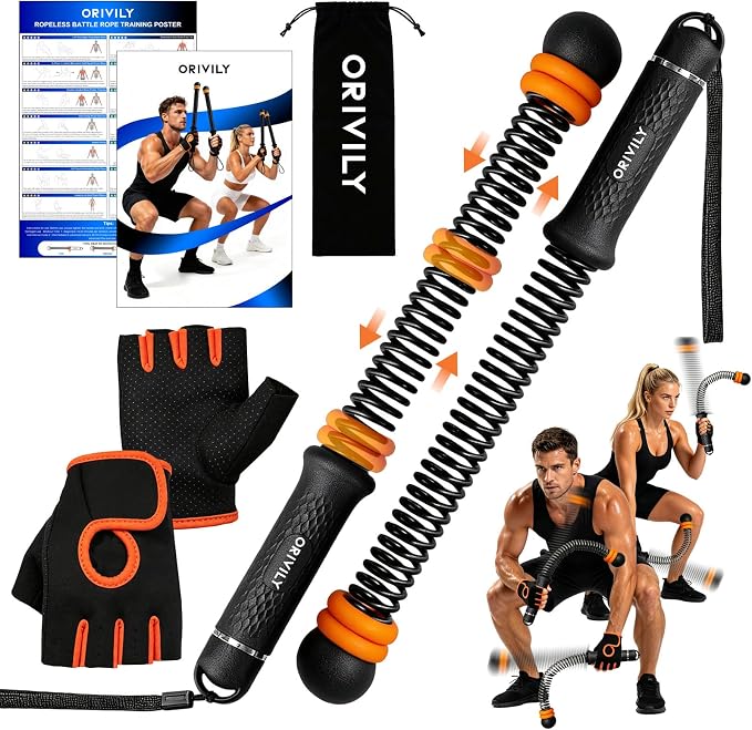 Weighted Ropeless Battle Ropes, Adjustable Weights Portable Cordless Battle Ropes for Home Gym with Gloves, Cardio Exercise Fitness Equipment for Low-Impact Workout, Strength & HIIT, for Men & Women