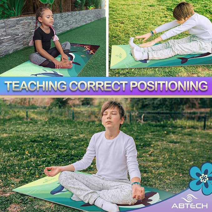 Kids Yoga Mat Set - Comfortable Dinosaur Kid Yoga Mat Boy with 12 Yoga Cards, Storage Bag, Beige Play Mat Thick for Gymnastics Mat, Exercise Mat, No-Toxic and Non-Slip for Ages 3-12