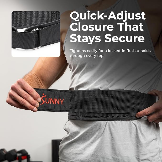 Sunny Health & Fitness S-XXL Heavy-Duty 4" Nylon Weightlifting Belt